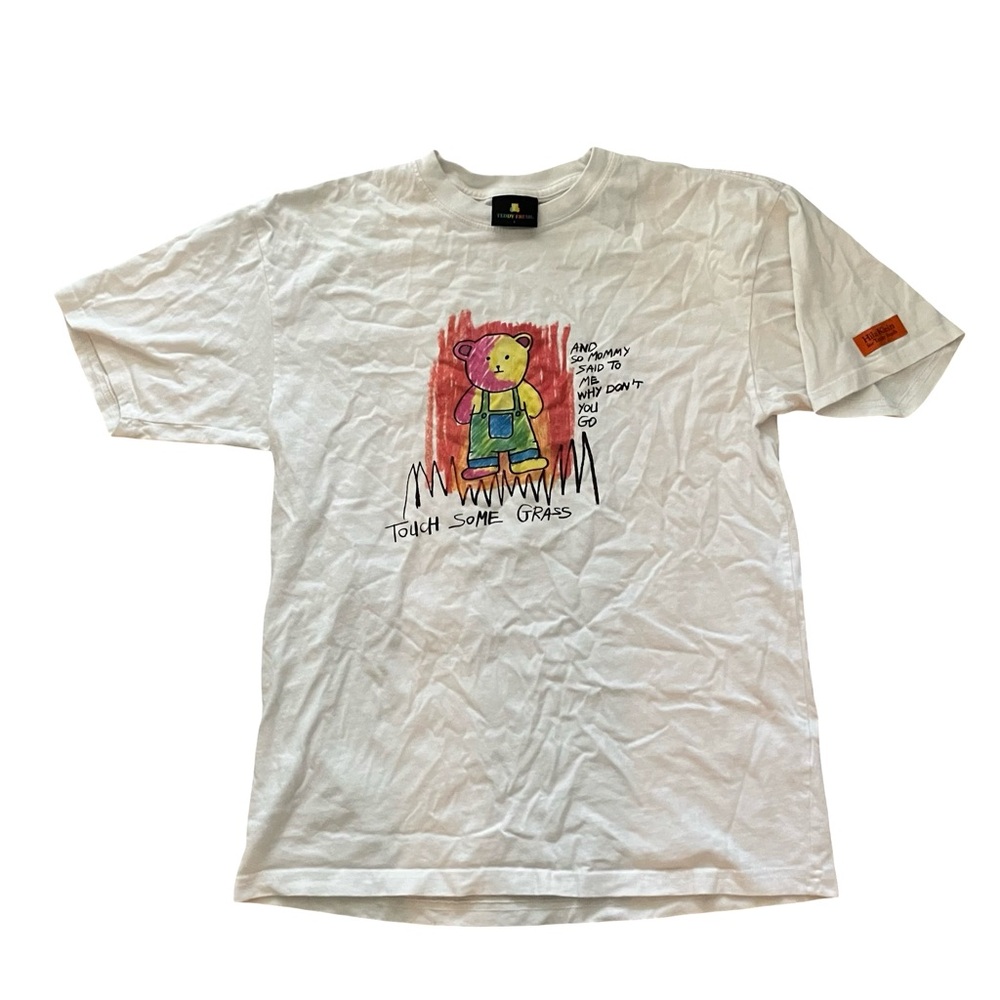 Teddy Fresh Men's Touch Grass T-Shirt White Hila Klein Graphic Tee Size Small